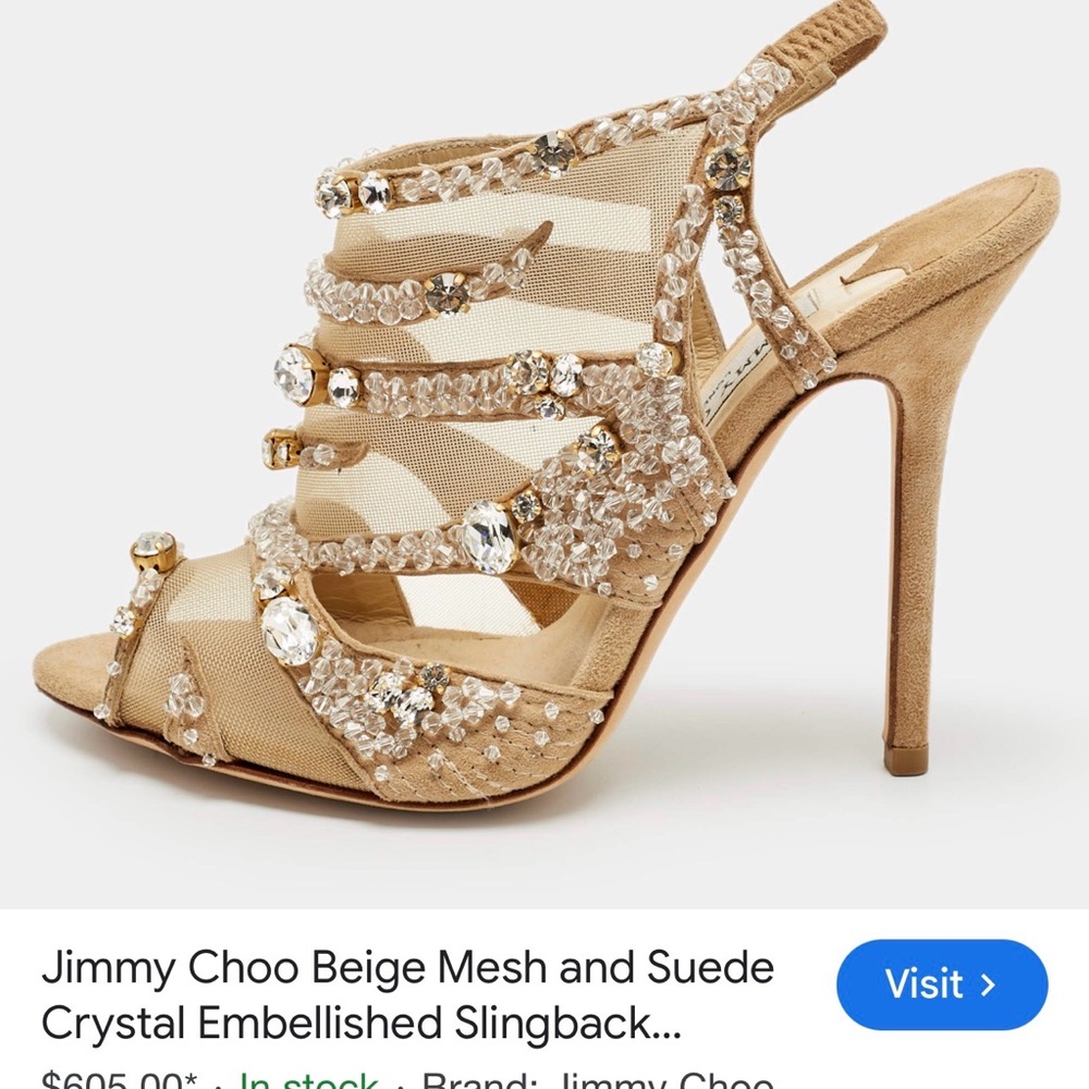 Jimmy Choo Beige Crystal-Strap Suede Mesh Stiletto Sandal